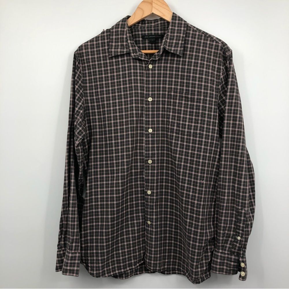 John Varvatos Mens Shirt Size‎ Medium Green Plaid Button Down